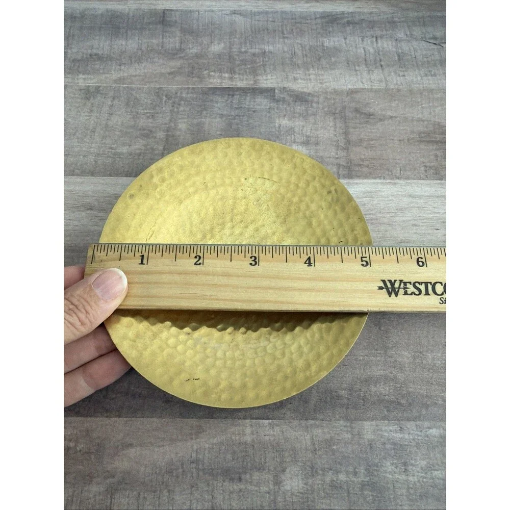 Vintage Textured Brass Round Trinket Dish Candle Holder 5”